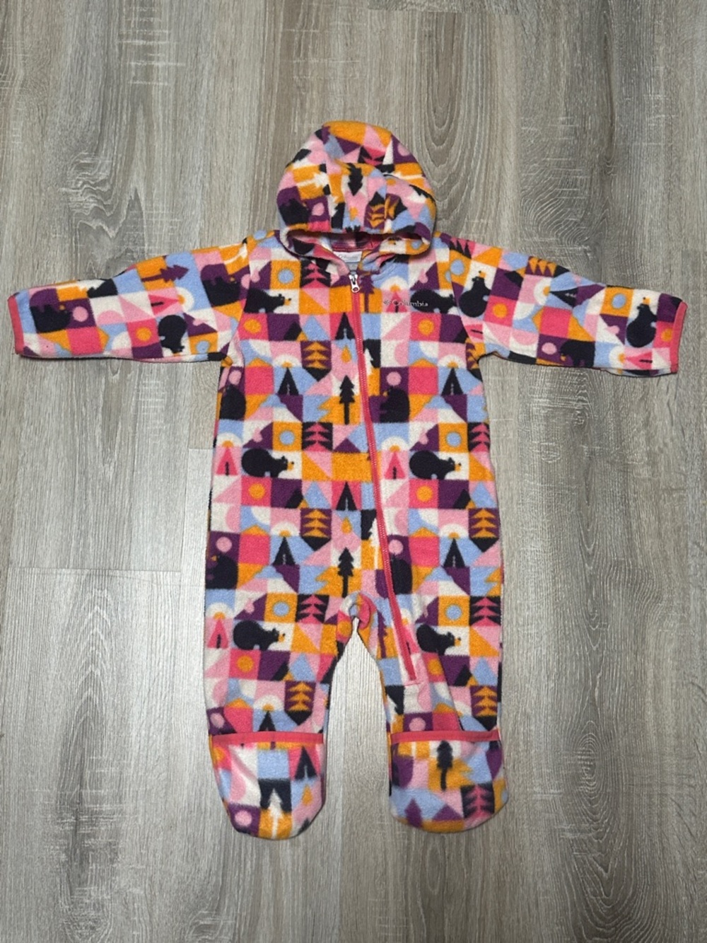 Columbia Kids Bunting suit in Pink, Orange & Purple Geometric Print